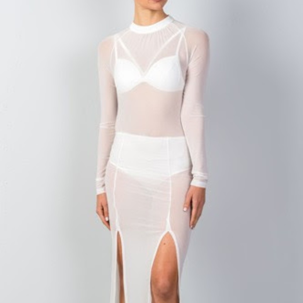 mock neck mesh maxi dress swim suit coverup